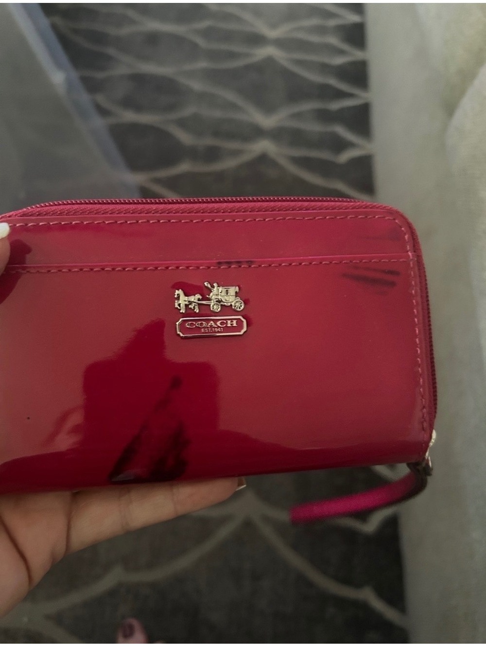Authentic Coach Pink Patent Leather Zip Around Wallet
